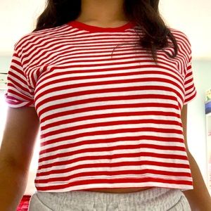 Red stripe cropped tee